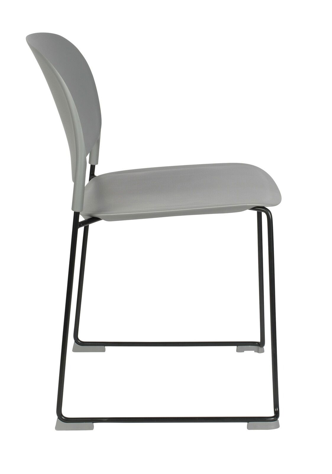 Moderner grauer Stuhl mit schwarzem Metallgestell, Seitenansicht