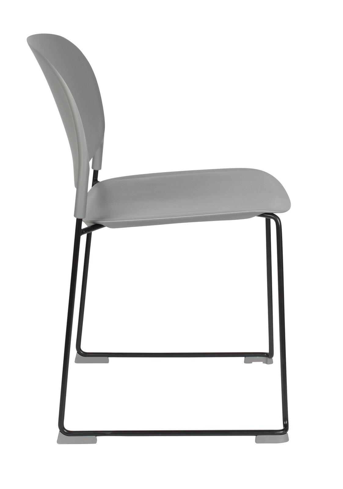 Moderner grauer Stuhl mit schwarzem Metallgestell, Seitenansicht