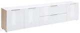 Weißes XL TV-Lowboard mit Holzseiten, Frontansicht