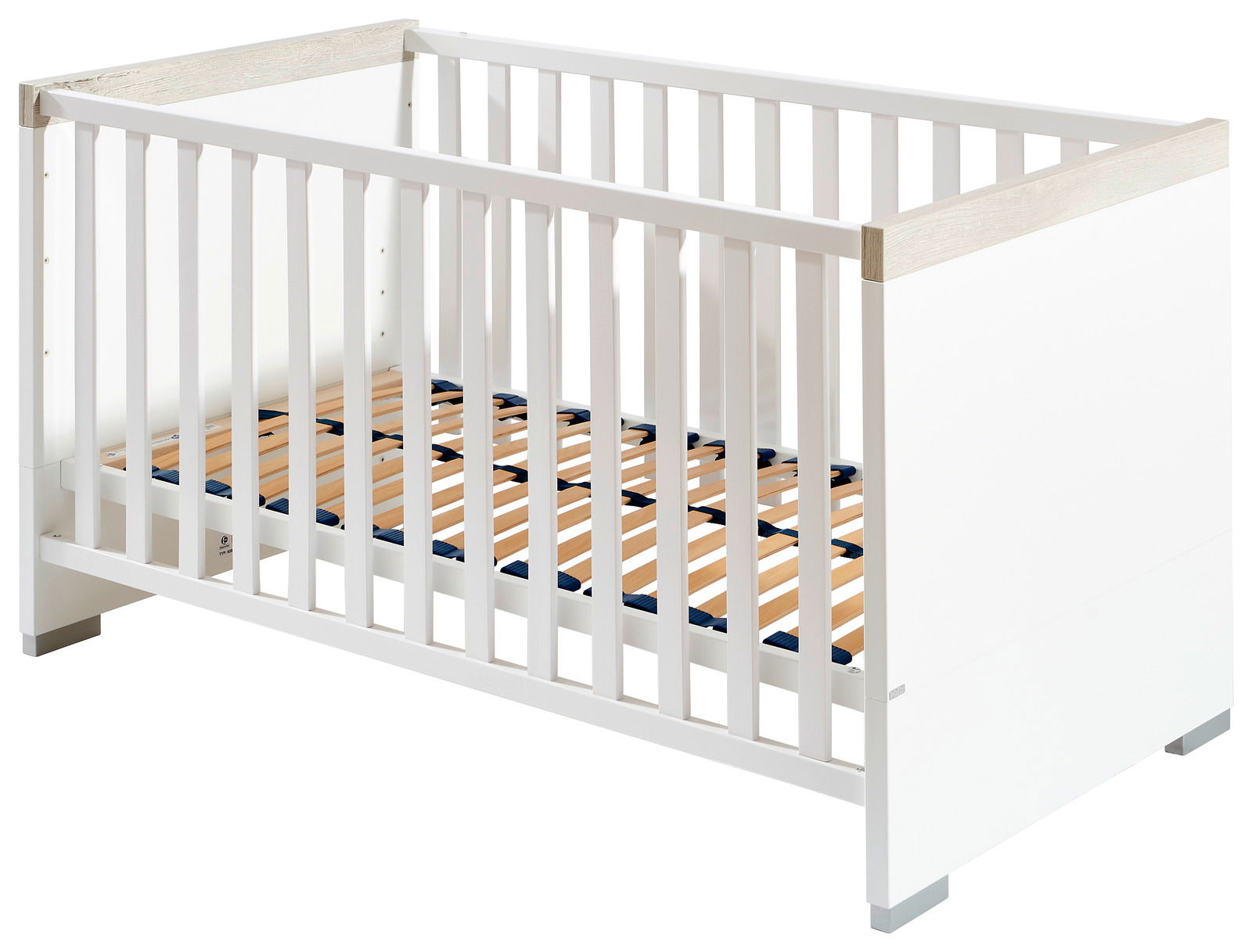 Paidi Kinderbett KIRA Weißes Kinderbett aus Holz mit Gitterstäben, seitliche Perspektive