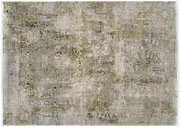 Designer Teppich mit abstraktem Muster in Grün- und Grautönen, Draufsicht