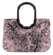 Rosa Einkaufstasche mit schwarzem Baum-Muster und stabilen, schwarzen Griffen, Vorderansicht
