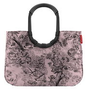 Rosa Einkaufstasche mit schwarzem Baum-Muster und stabilen, schwarzen Griffen, Vorderansicht