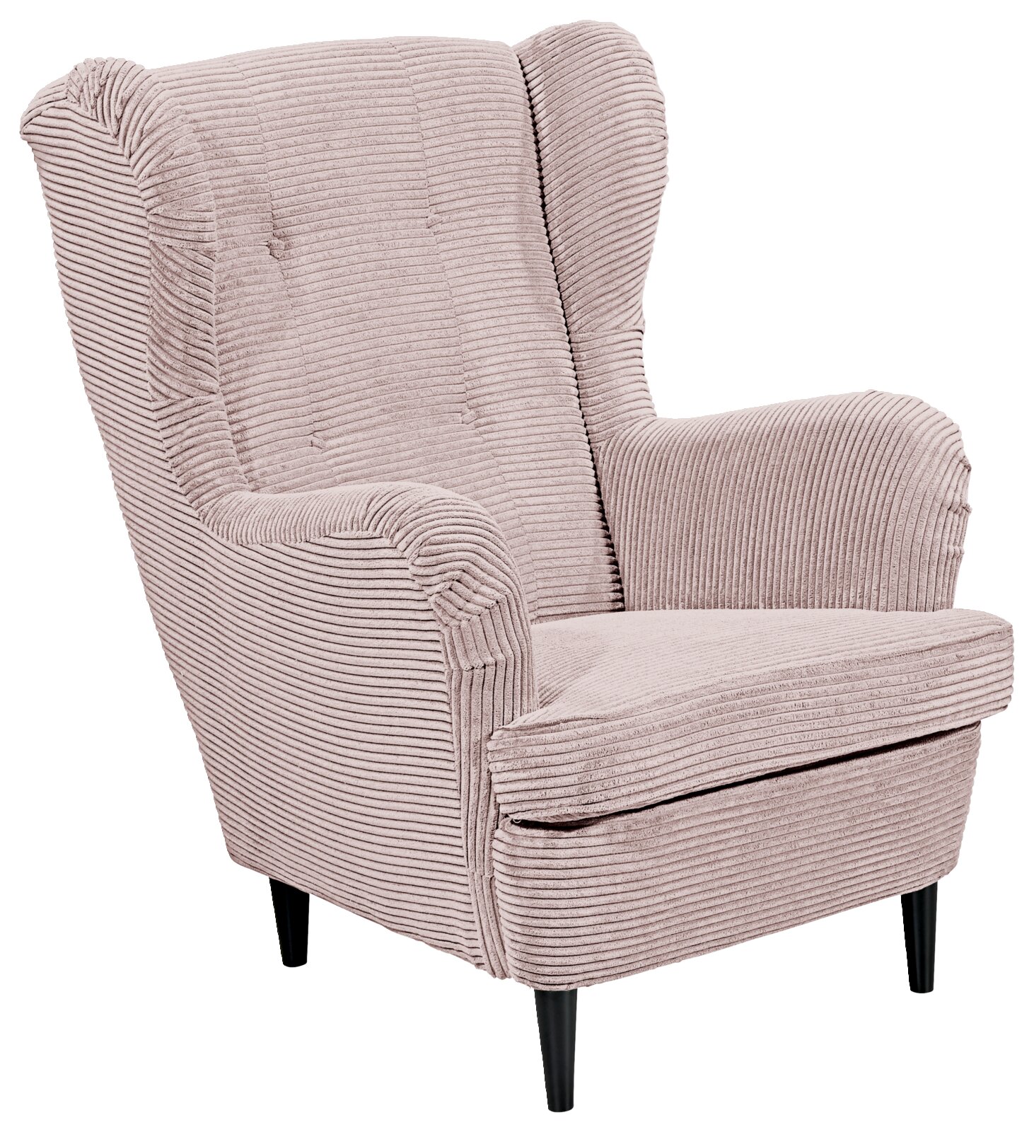 Gemütlicher Sessel mit geripptem Stoffbezug in hellem Beige, Vorderansicht