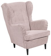 Gemütlicher Sessel mit geripptem Stoffbezug in hellem Beige, Vorderansicht