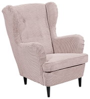 Gemütlicher Sessel mit geripptem Stoffbezug in hellem Beige, Vorderansicht