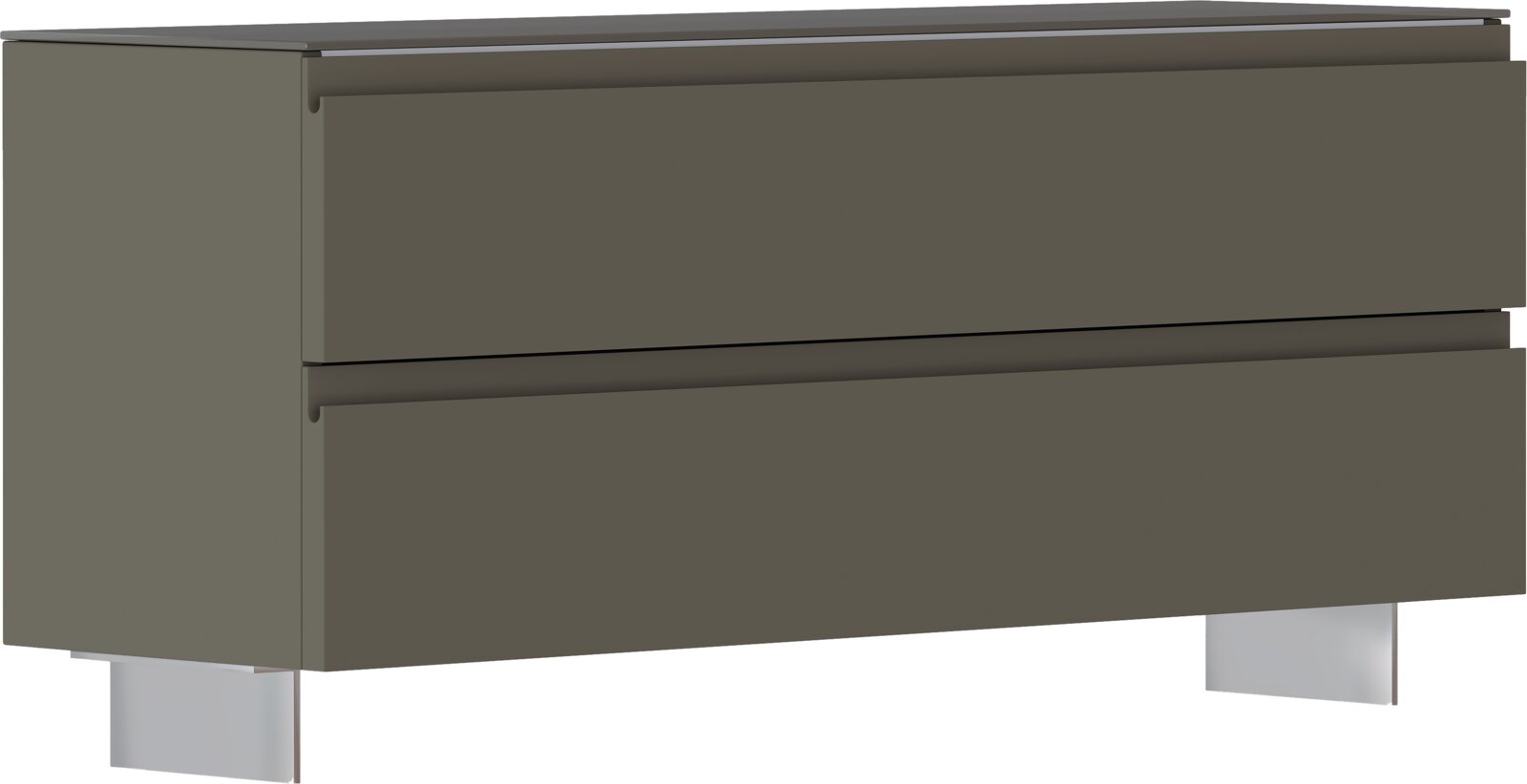 Garderobenbank in dunklem Grau mit zwei Schubladen, seitliche Perspektive