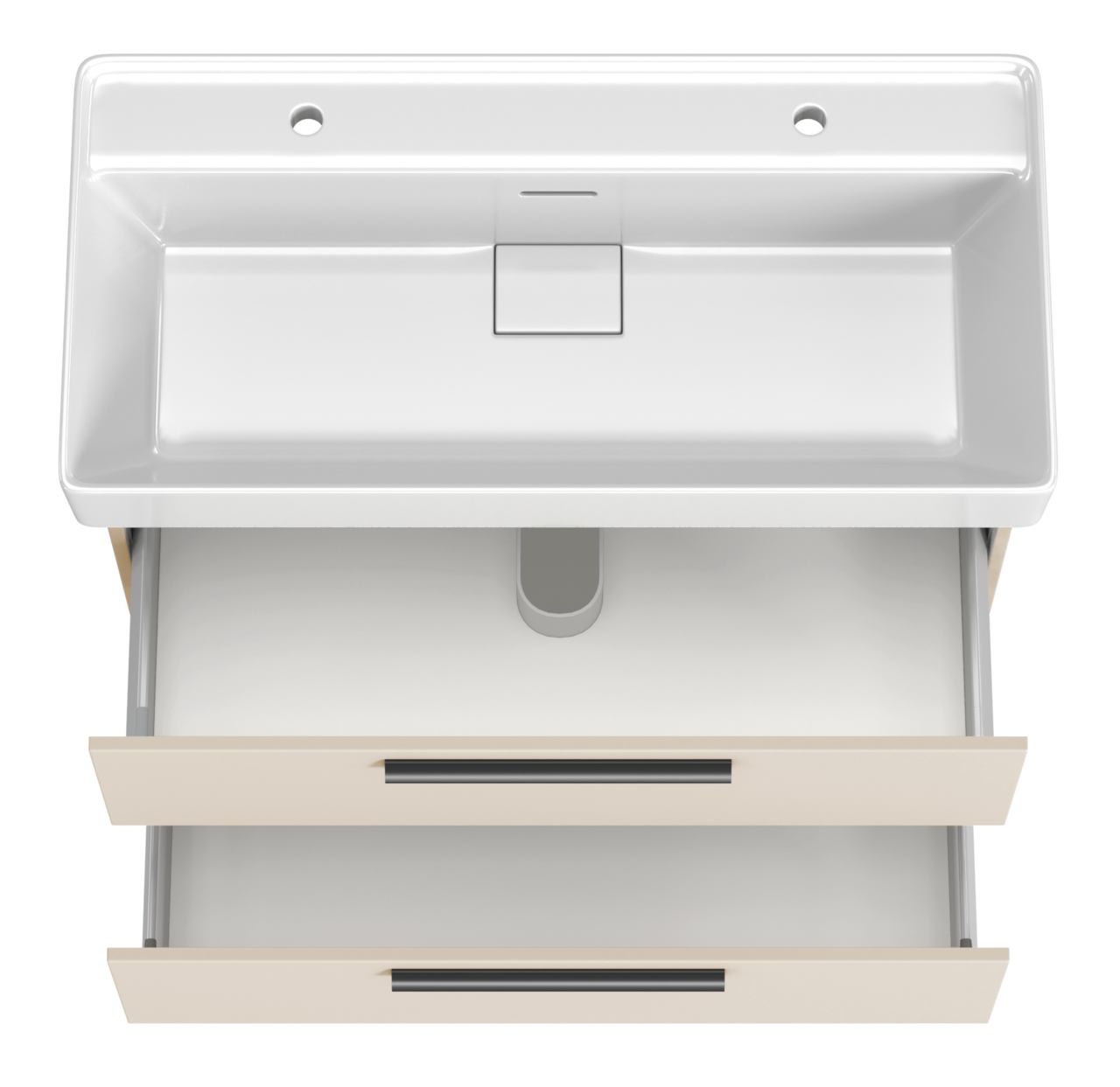 Waschtisch-Set mit zwei Schubladen und zwei Armaturenlöchern, Ansicht von oben