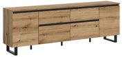 Holz-Lowboard mit schwarzem Metallgestell, seitliche Perspektive