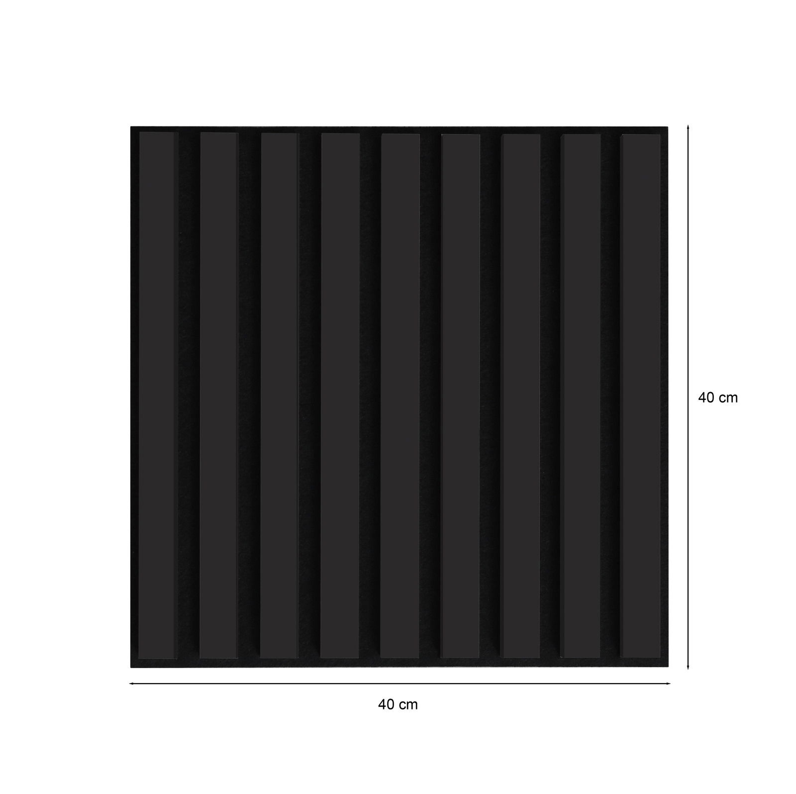 Quadratisches Dekopaneel in Schwarz mit vertikalen Streifen, Vorderansicht