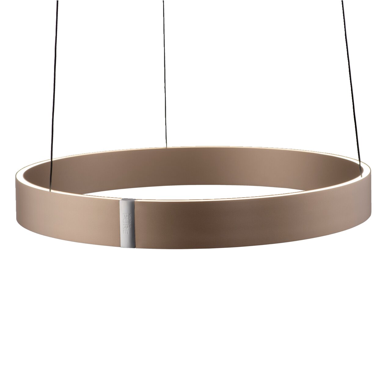 Moderne LED-Pendelleuchte in Ringform, seitliche Perspektive