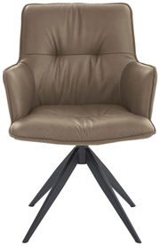 Design-Schalensessel in braunem Leder mit schwarzem Metallgestell, Frontalansicht