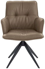 Design-Schalensessel in braunem Leder mit schwarzem Metallgestell, Frontalansicht