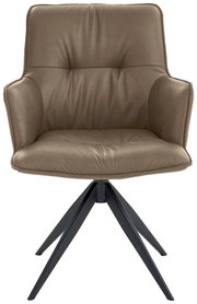 Design-Schalensessel in braunem Leder mit schwarzem Metallgestell, Frontalansicht