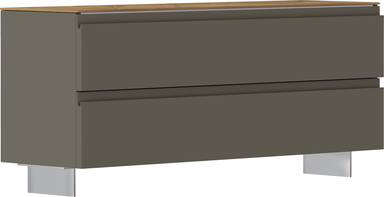 Moderano Garderobenbank LECCO Garderobenbank mit zwei Schubladen in dunklem Grau und Holzoberfläche, seitliche Perspektive