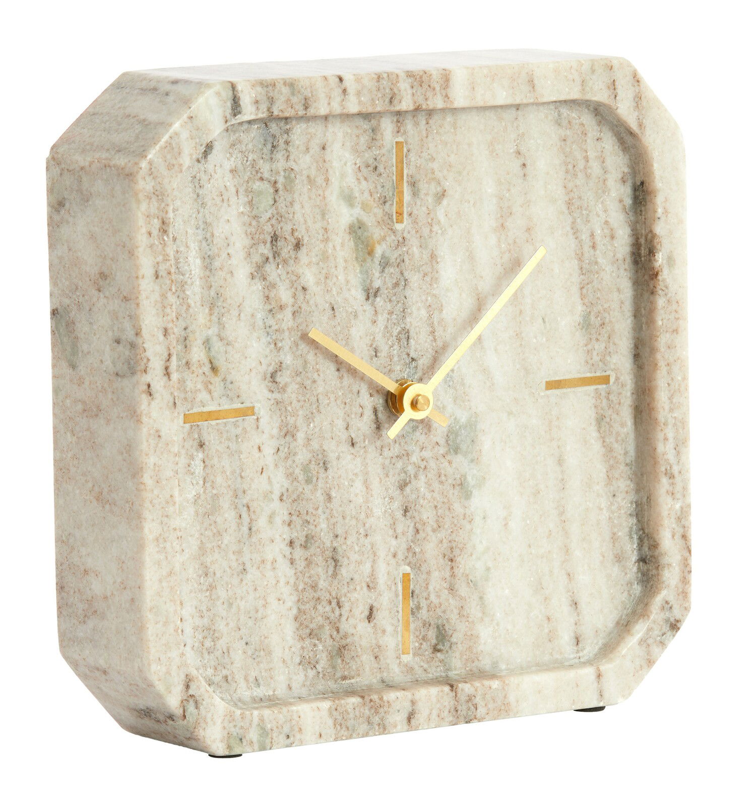 Light&Living Uhr PABLIA Elegante Tischuhr aus Marmor mit goldenen Zeigern, seitliche Perspektive