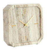 Elegante Tischuhr aus Marmor mit goldenen Zeigern, seitliche Perspektive