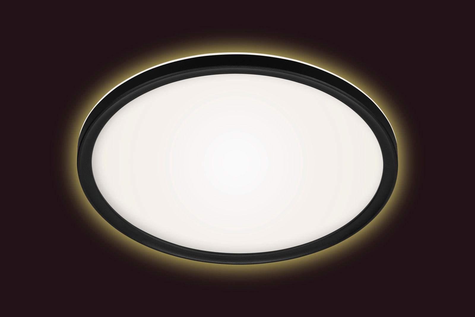 Runde LED-Deckenleuchte mit schwarzem Rahmen, Ansicht von unten