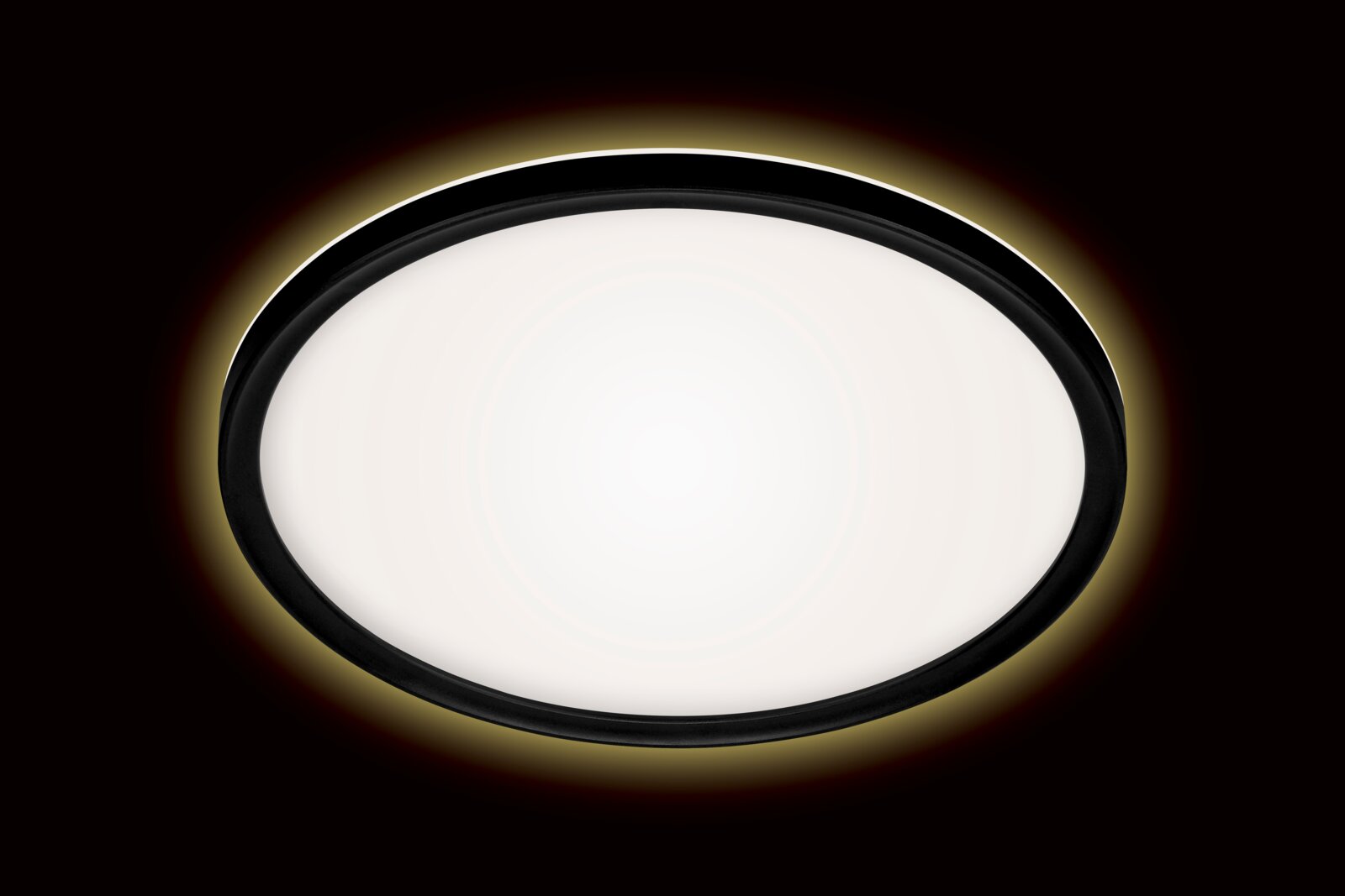 Runde LED-Deckenleuchte mit schwarzem Rahmen, Ansicht von unten