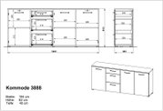 Technische Zeichnung eines Sideboards mit den Maßen Breite 194 cm, Höhe 82 cm, Tiefe 40 cm, Frontansicht und perspektivische Ansicht.
