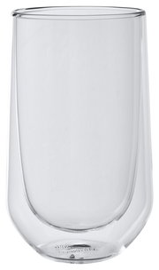 Doppelwandiges Glas für Latte Macchiato, frontal fotografiert.