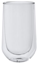 Doppelwandiges Glas für Latte Macchiato, frontal fotografiert.