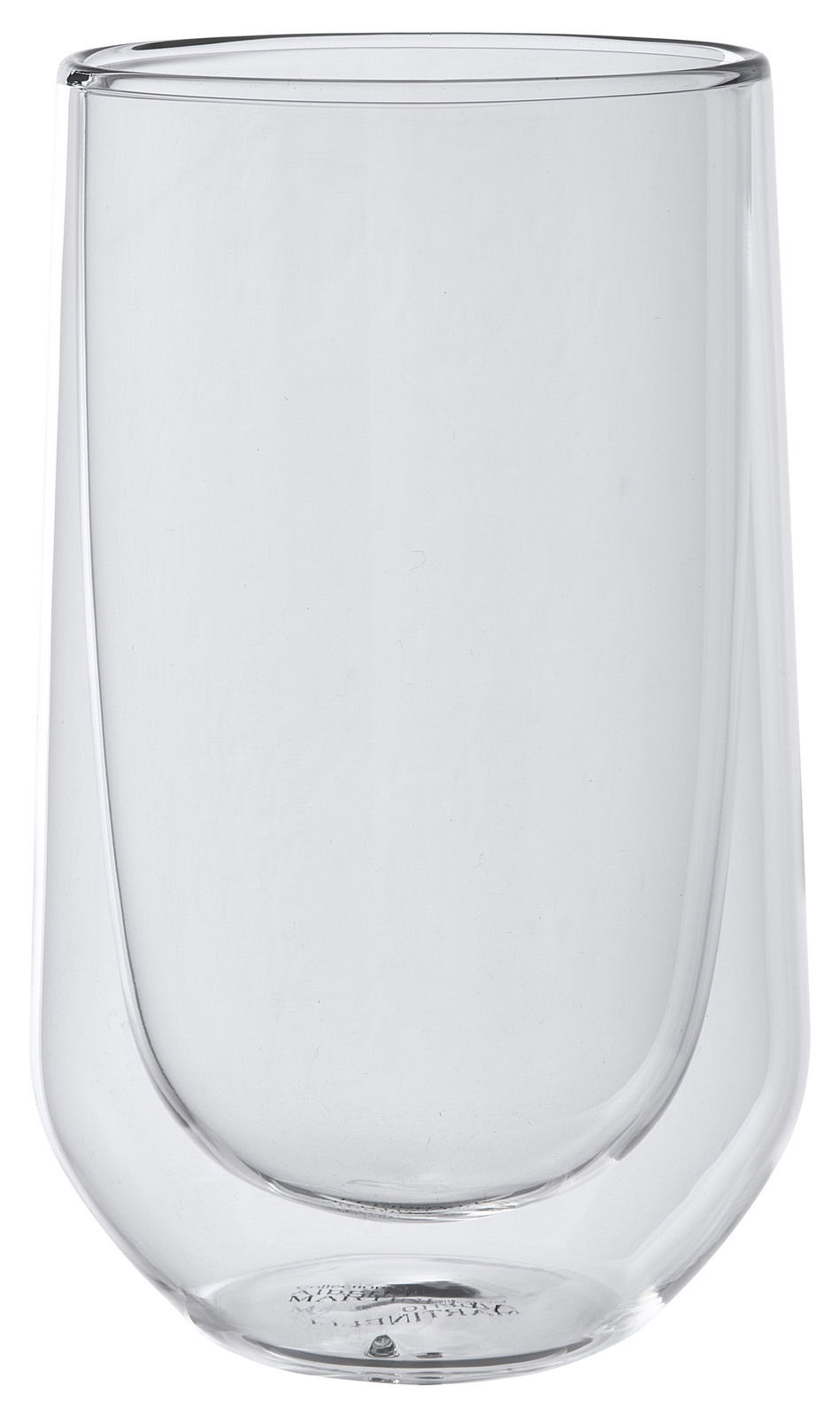 Doppelwandiges Glas für Latte Macchiato, frontal fotografiert.