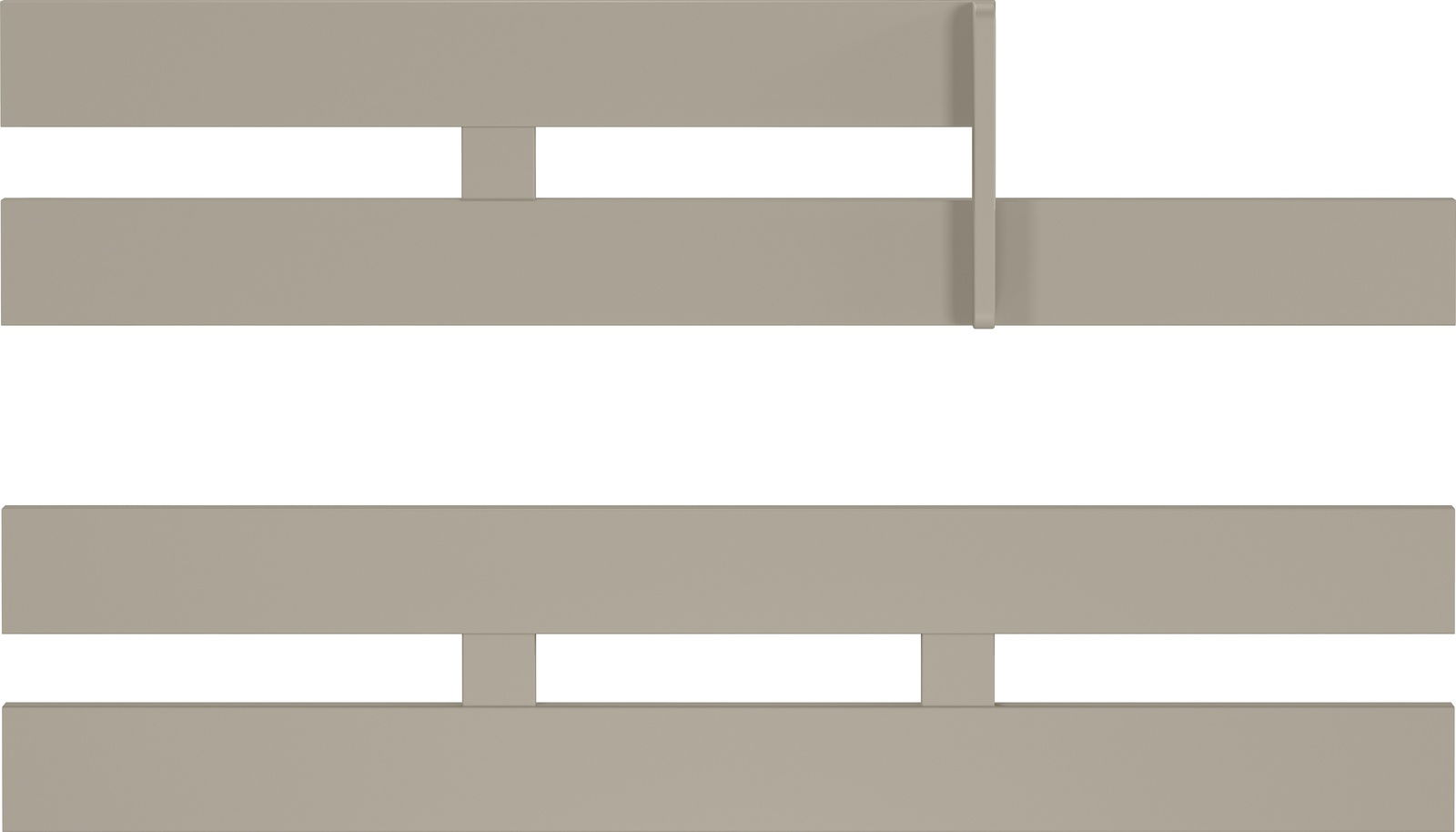 Sicherheitsset für Juniorbett in seitlicher Perspektive, bestehend aus zwei parallel verlaufenden Schutzleisten in neutralem Farbton.