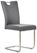 Moderner Freischwinger-Stuhl aus der Serie STOCKHOLM in grauem Leder mit Edelstahlgestell, seitliche Perspektive