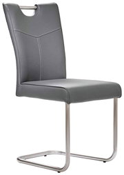 Moderner Freischwinger-Stuhl aus der Serie STOCKHOLM in grauem Leder mit Edelstahlgestell, seitliche Perspektive