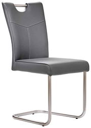 Moderner Freischwinger-Stuhl aus der Serie STOCKHOLM in grauem Leder mit Edelstahlgestell, seitliche Perspektive