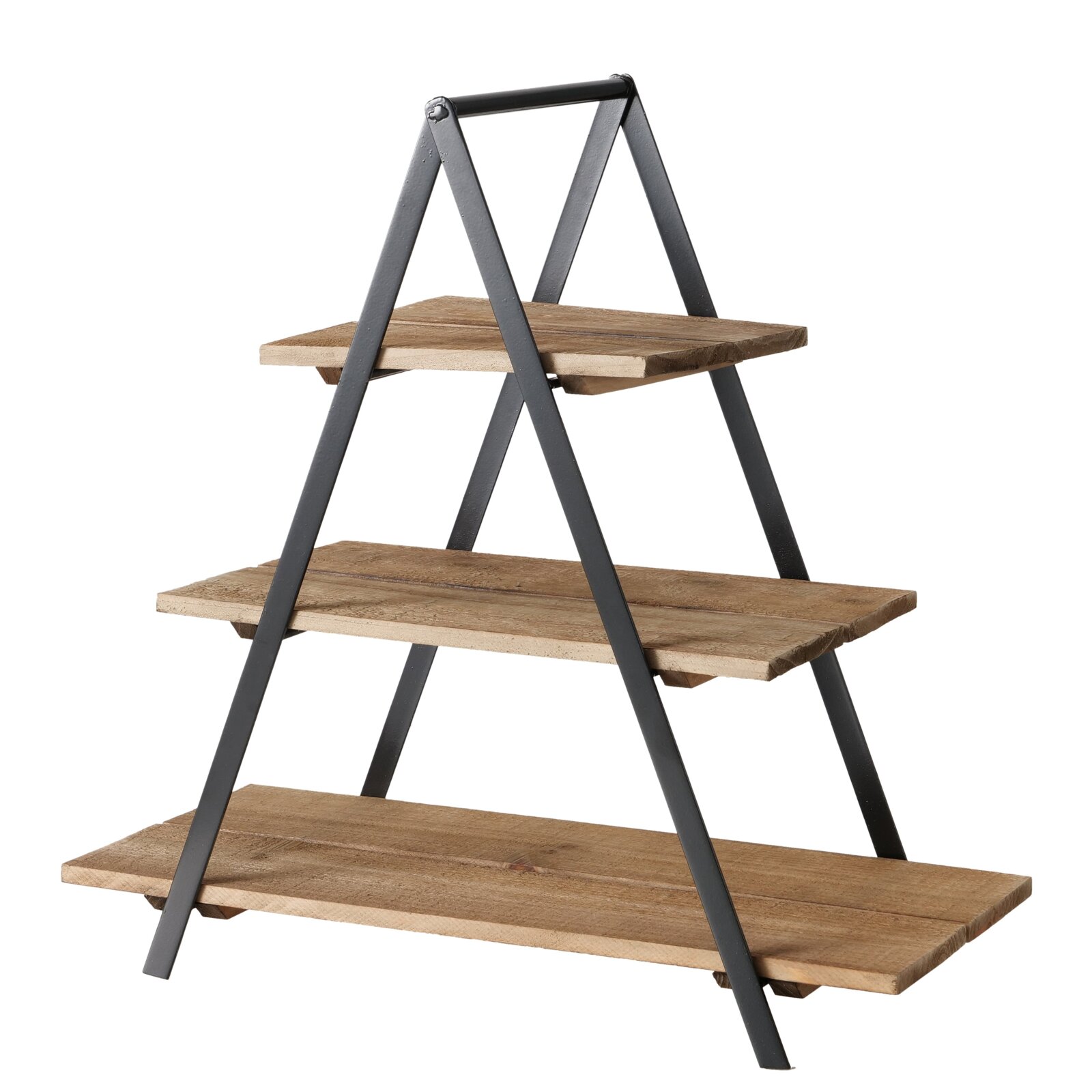 Etagere Valentina aus Holz und Metall, dreistufig, seitliche Perspektive