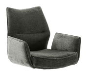 Moderner grauer Armlehnstuhl in seitlicher Perspektive