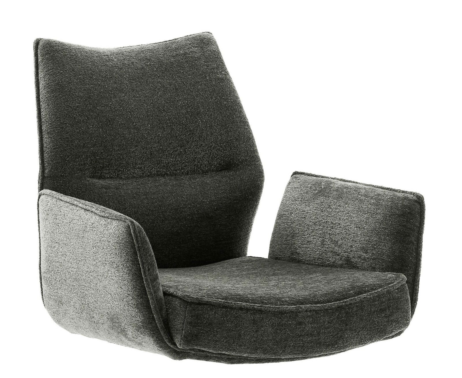 Moderner grauer Armlehnstuhl in seitlicher Perspektive