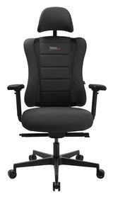 Schwarzer Gaming Stuhl mit Kopfstütze und Armlehnen, Vorderansicht