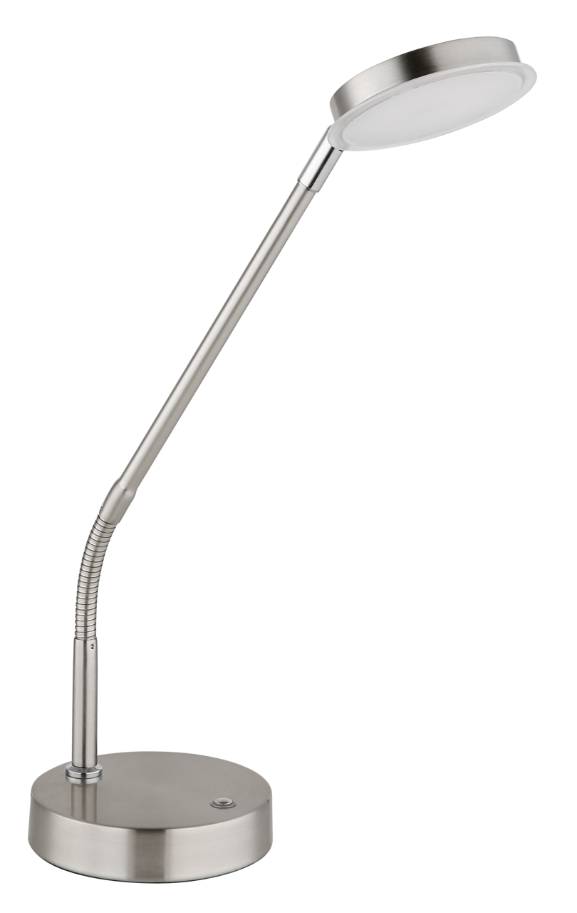 Moderne LED-Tischleuchte aus Metall in seitlicher Perspektive