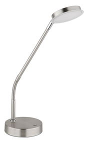 Moderne LED-Tischleuchte aus Metall in seitlicher Perspektive