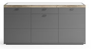 Modernes Sideboard in grauer Farbe mit Holzoberfläche, Frontansicht