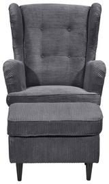 Grauer Sessel mit Hocker aus geripptem Stoff, Vorderansicht