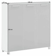 XL-Schuhschrank mit drei Türen, Maße 126 cm Höhe, 126 cm Breite und 37 cm Tiefe, seitliche Perspektive