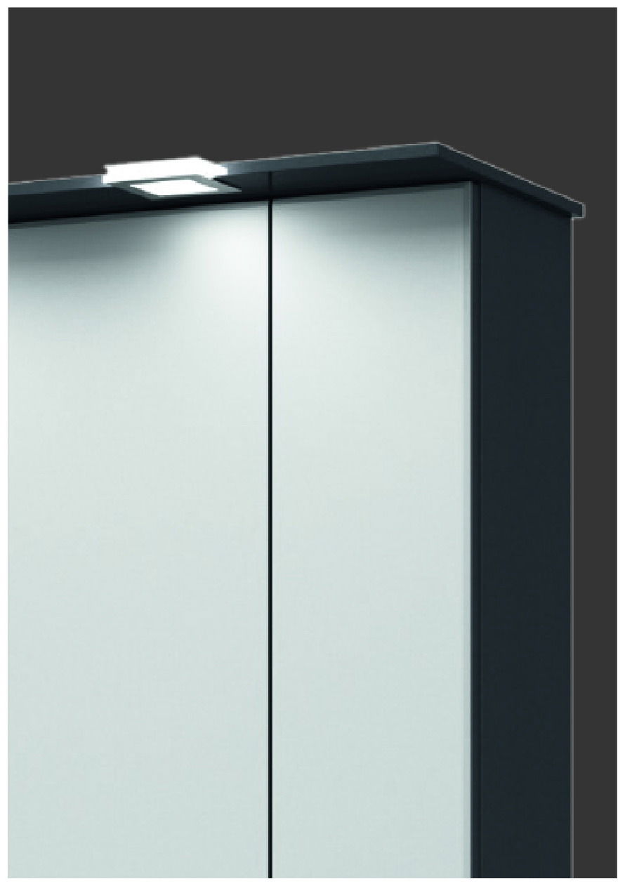 Spiegelschrank mit LED-Beleuchtung, seitliche Perspektive