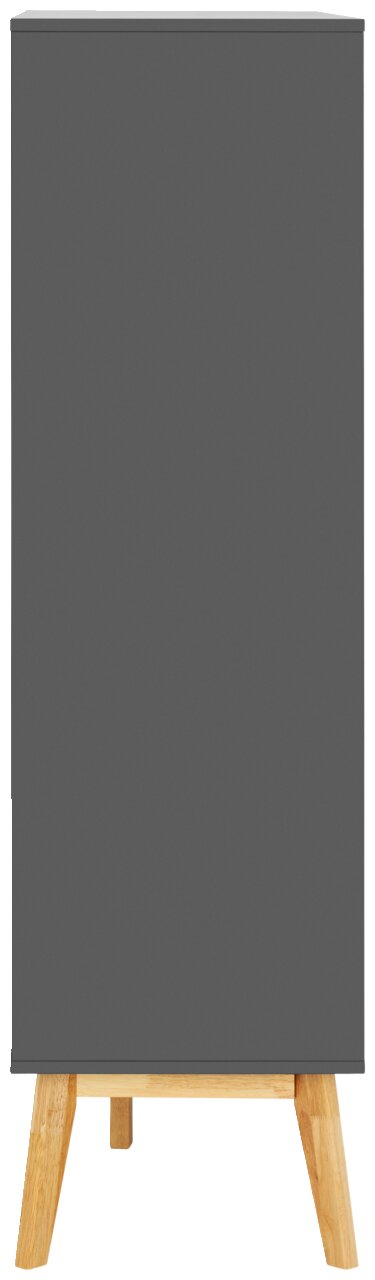 Frontansicht eines modernen, grauen Highboards mit Holzbeinen