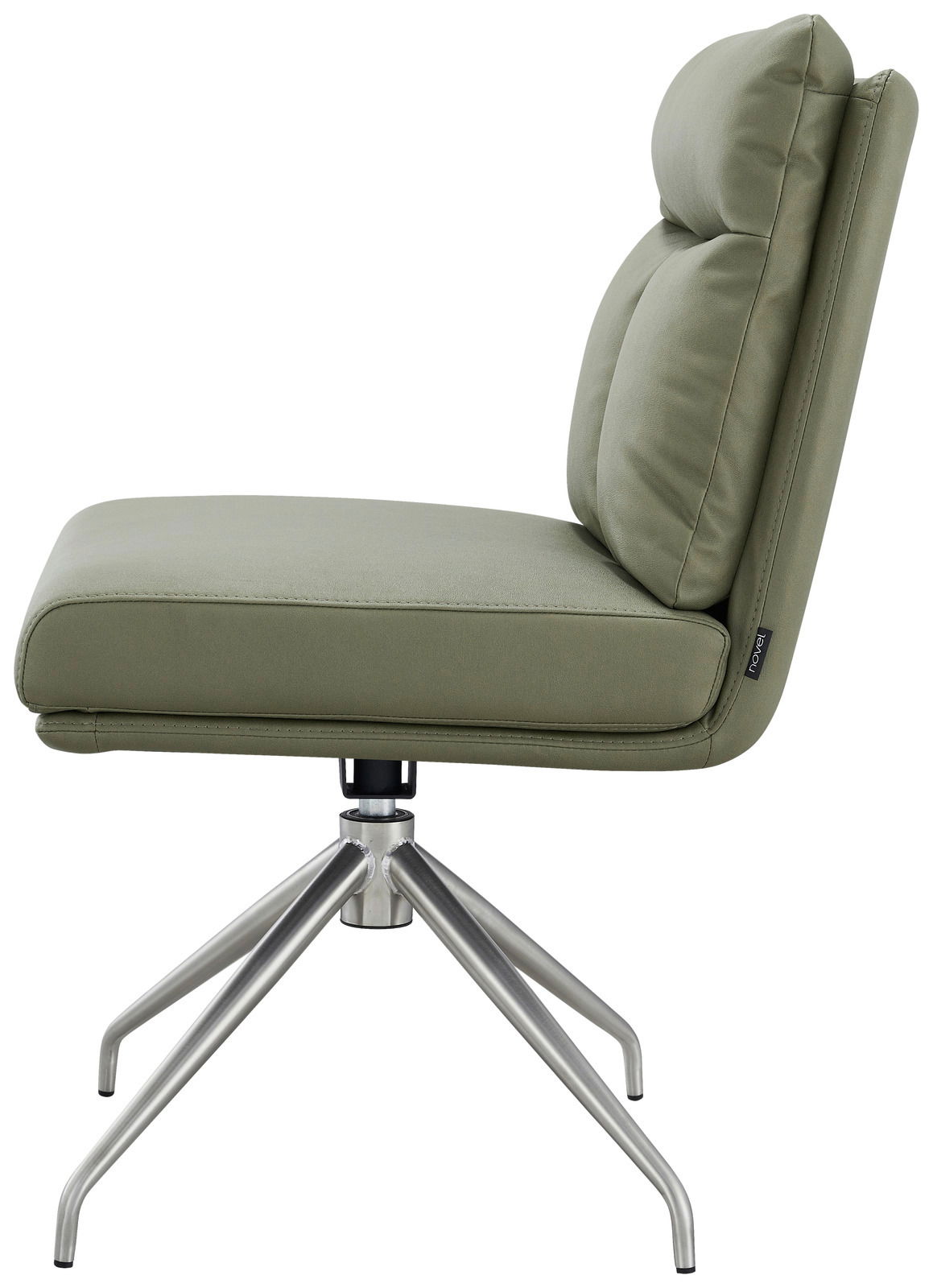 Moderner grüner Stuhl mit Metallbeinen, Seitenansicht