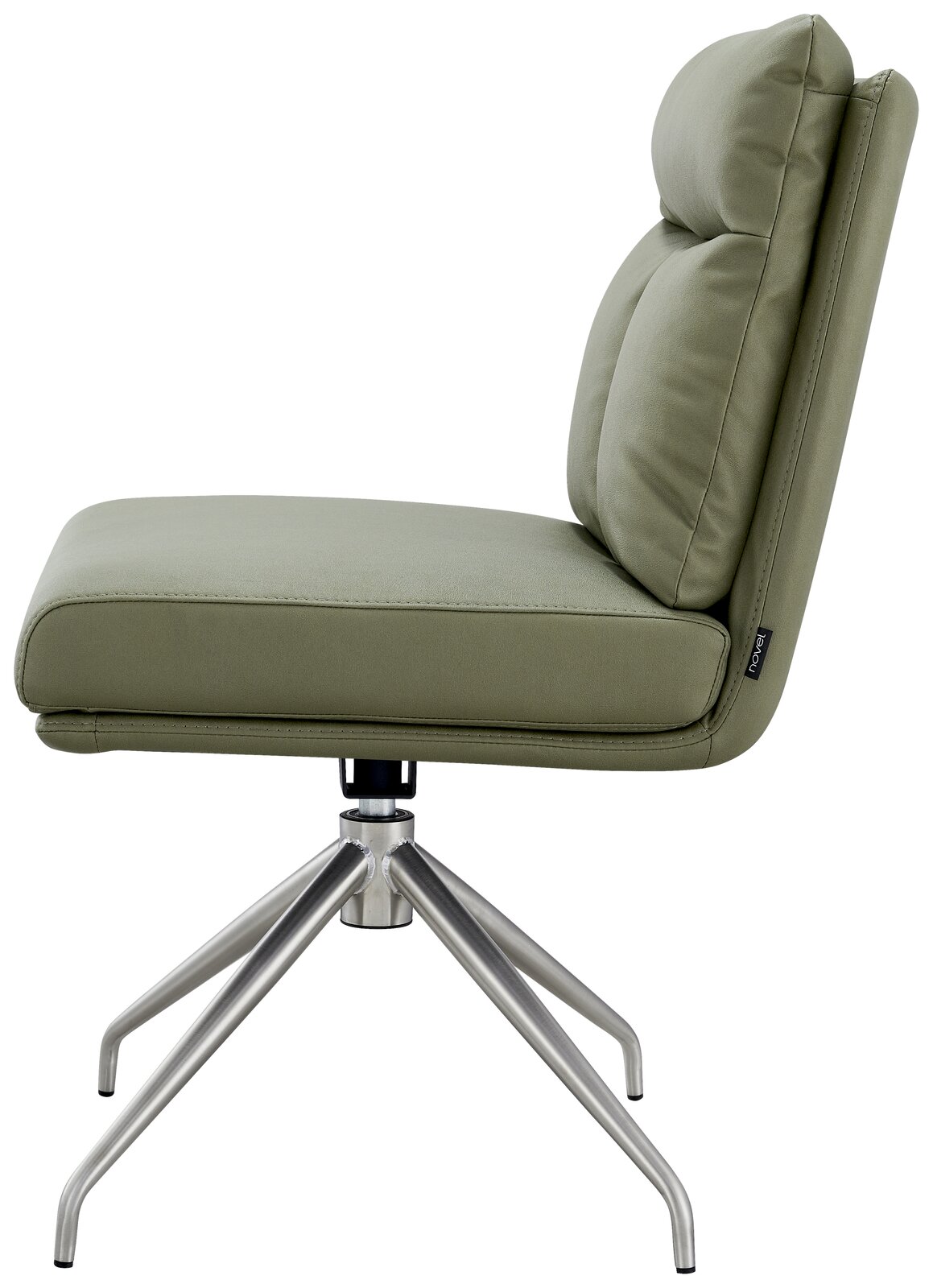 Moderner grüner Stuhl mit Metallbeinen, Seitenansicht