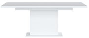 Moderner weißer Esstisch mit rechteckiger Tischplatte und zentralem Sockel, Frontalansicht