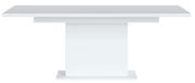 Moderner weißer Esstisch mit rechteckiger Tischplatte und zentralem Sockel, Frontalansicht
