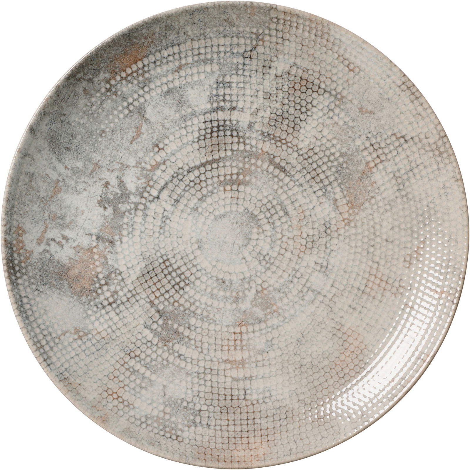 Flacher Teller mit perlenartigem Muster in Draufsicht