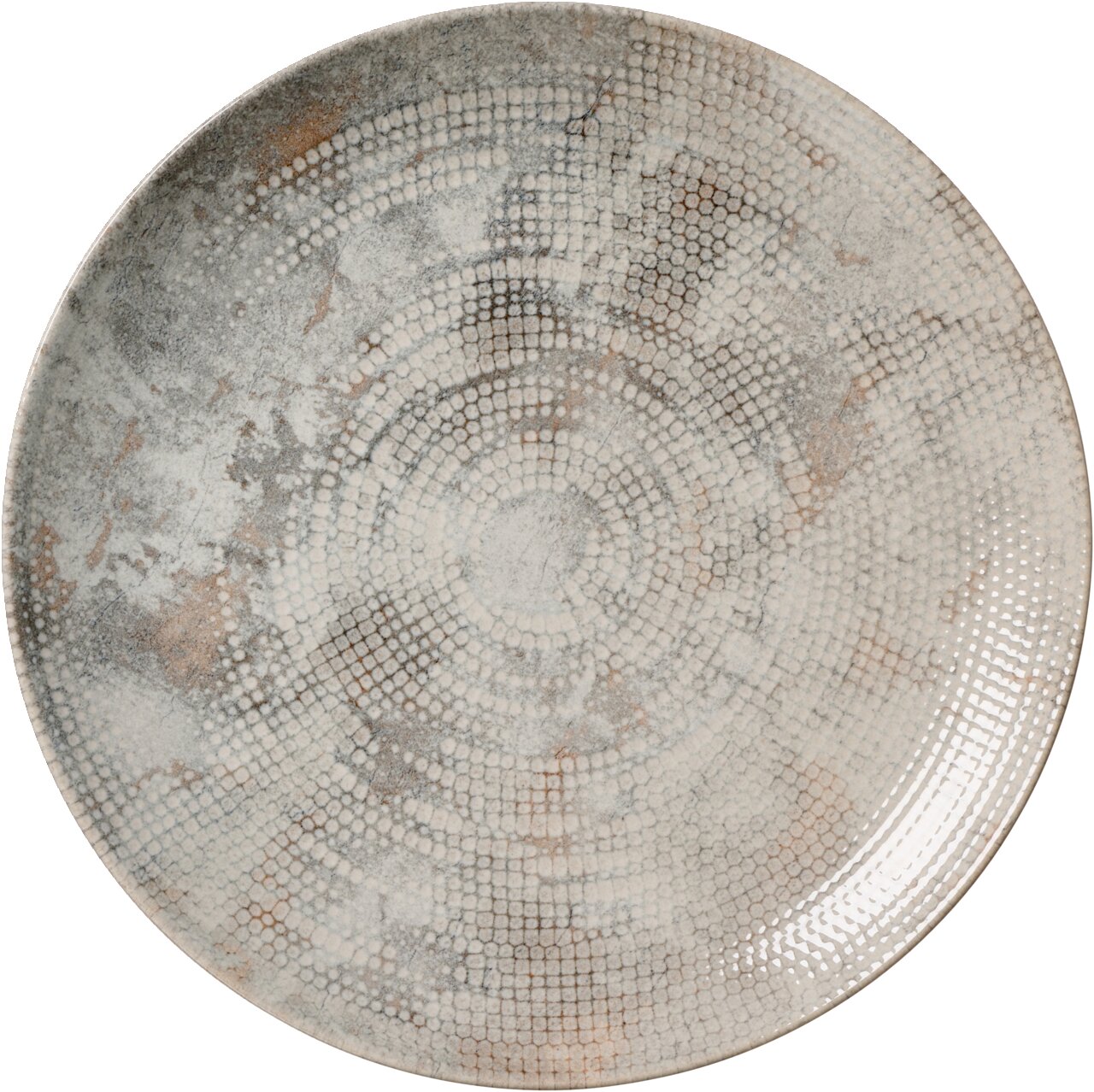 Flacher Teller mit perlenartigem Muster in Draufsicht