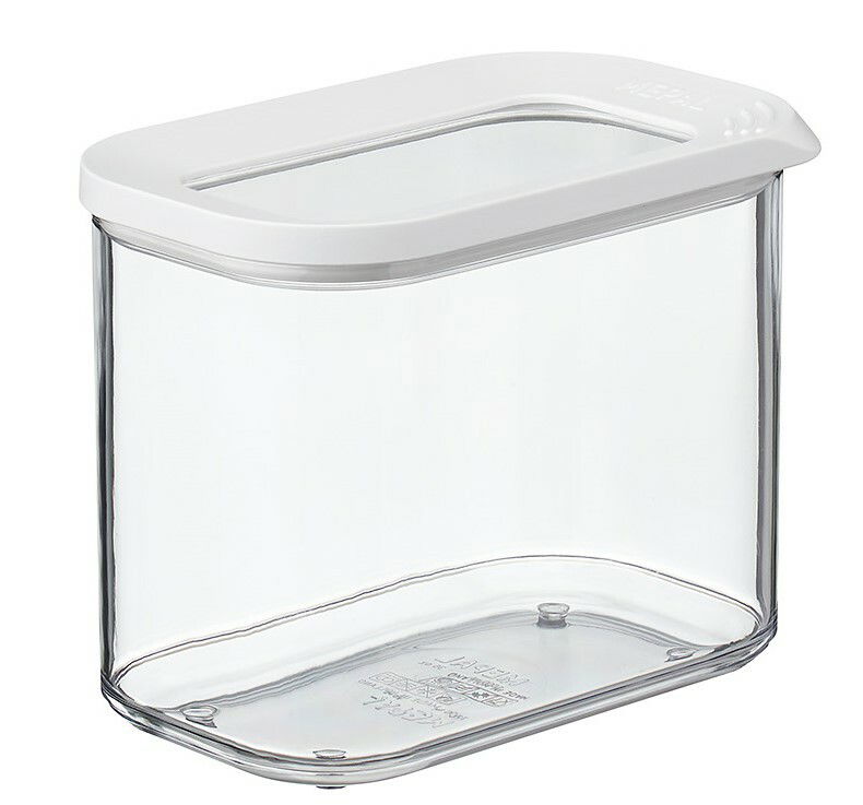 Transparente Vorratsdose Modula 1000 ml mit weißem Deckel, seitliche Perspektive