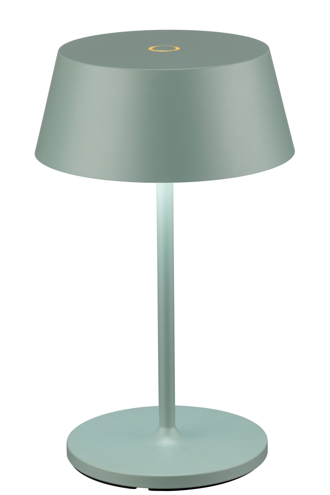 Moderne accu-tafellamp in zachtgroen, zijaanzicht